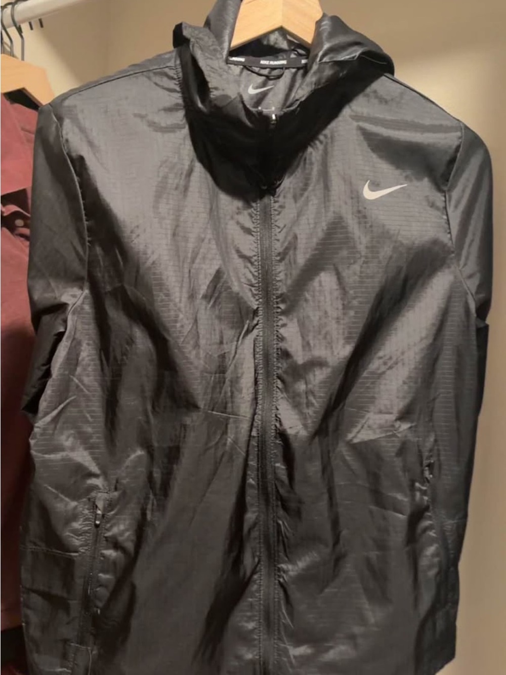 Nike Black Hooded Lightweight Rain Jacket with Reflective Swoosh